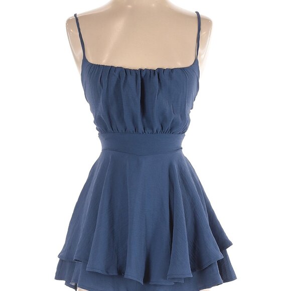 Small Blue Windsor The Sweet Life Open Back Skater Romper Mini Ruffle Hem Open B - Picture 3 of 4